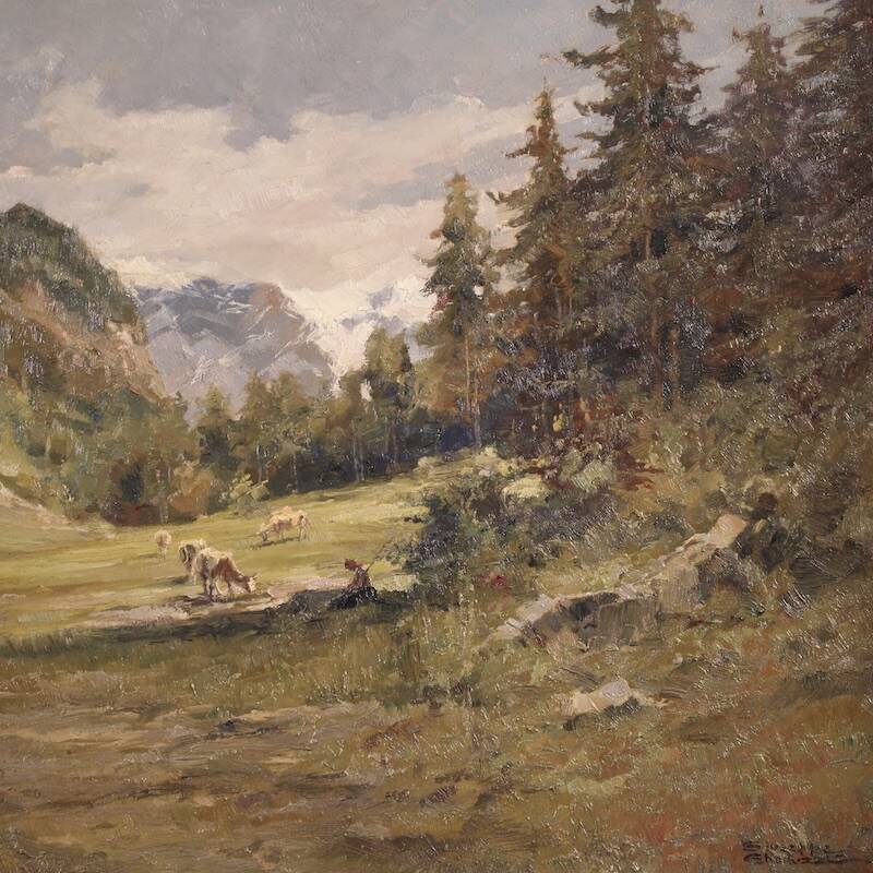 Italian landscape painting signed Giuseppe Gheduzzi from the 20th century