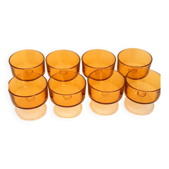 Set of 70's amber glass cups