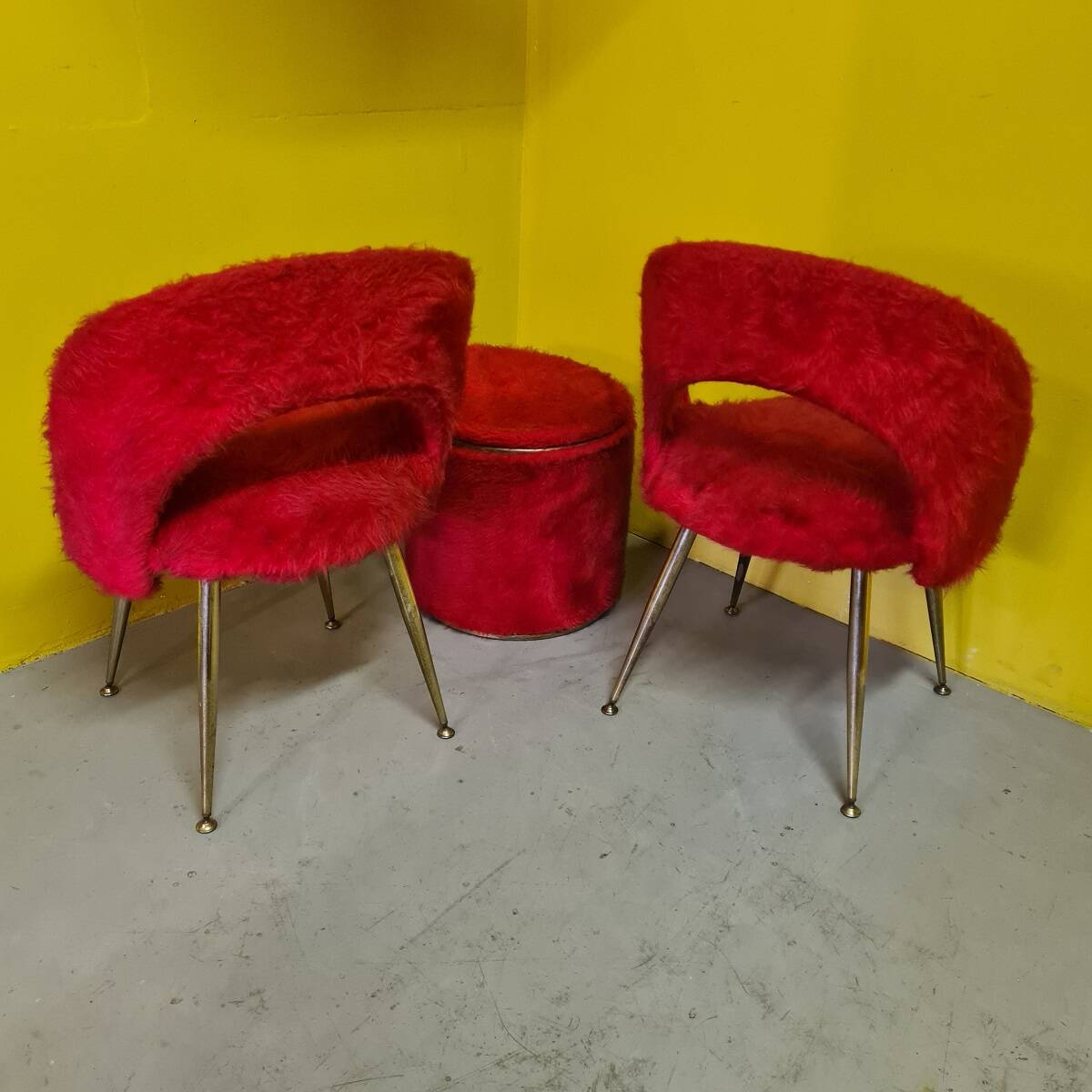 Set of french chairs and a storage bin, 1960s