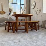 Set of round table and 4 rounded benches, 1950