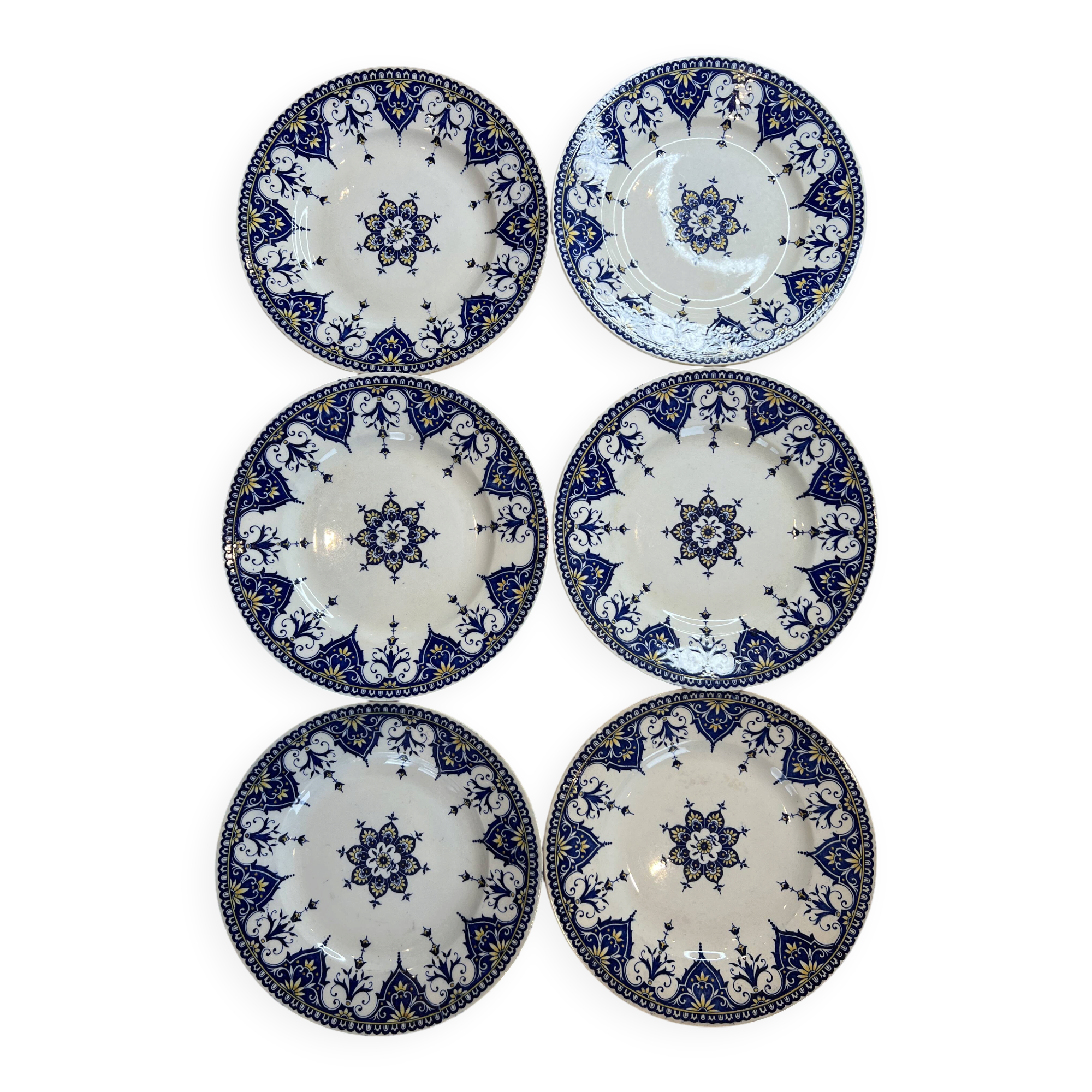 Lot of 6 flat plates, ironstone Sarreguemines Cluny.