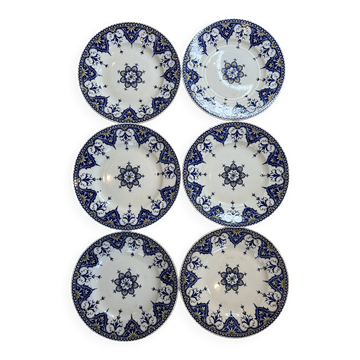 Lot of 6 flat plates, ironstone Sarreguemines Cluny.
