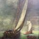 Tableau huile sur panneau Ecole hollandaise Marine monogrammée