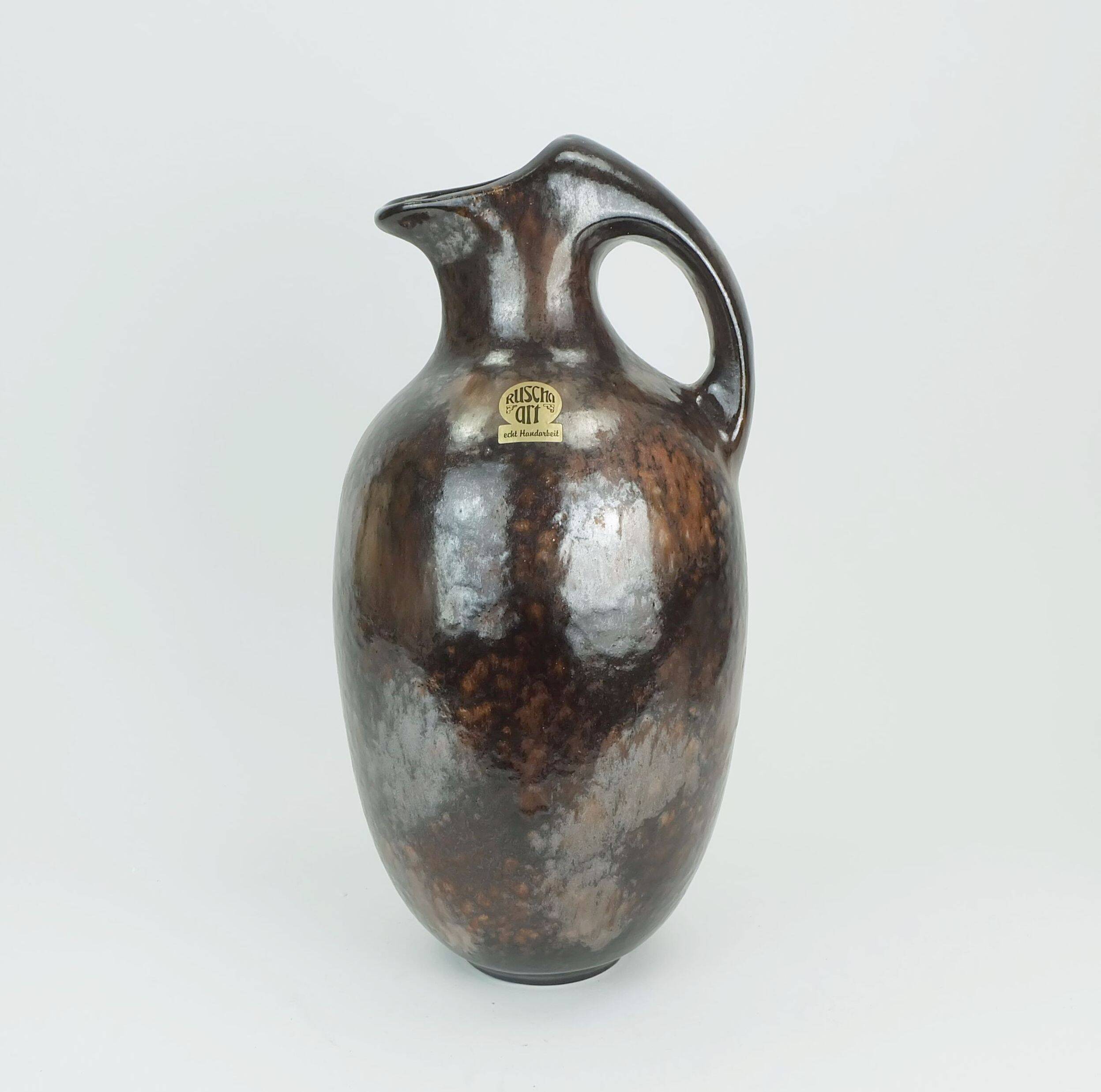 ruscha art VASE jug drip glaze shades of purple black brown 1970 80s