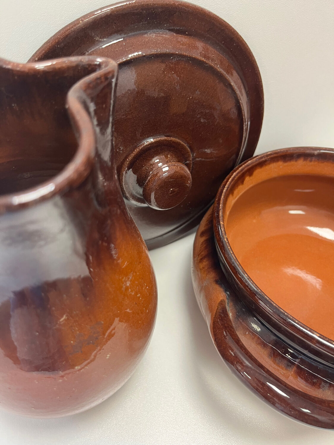 SALERNES enamelled terracotta pot and pitcher 1950