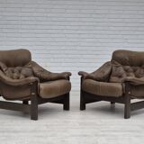 1970s, Scandinavian design, chair in safari style, original condition, leather.