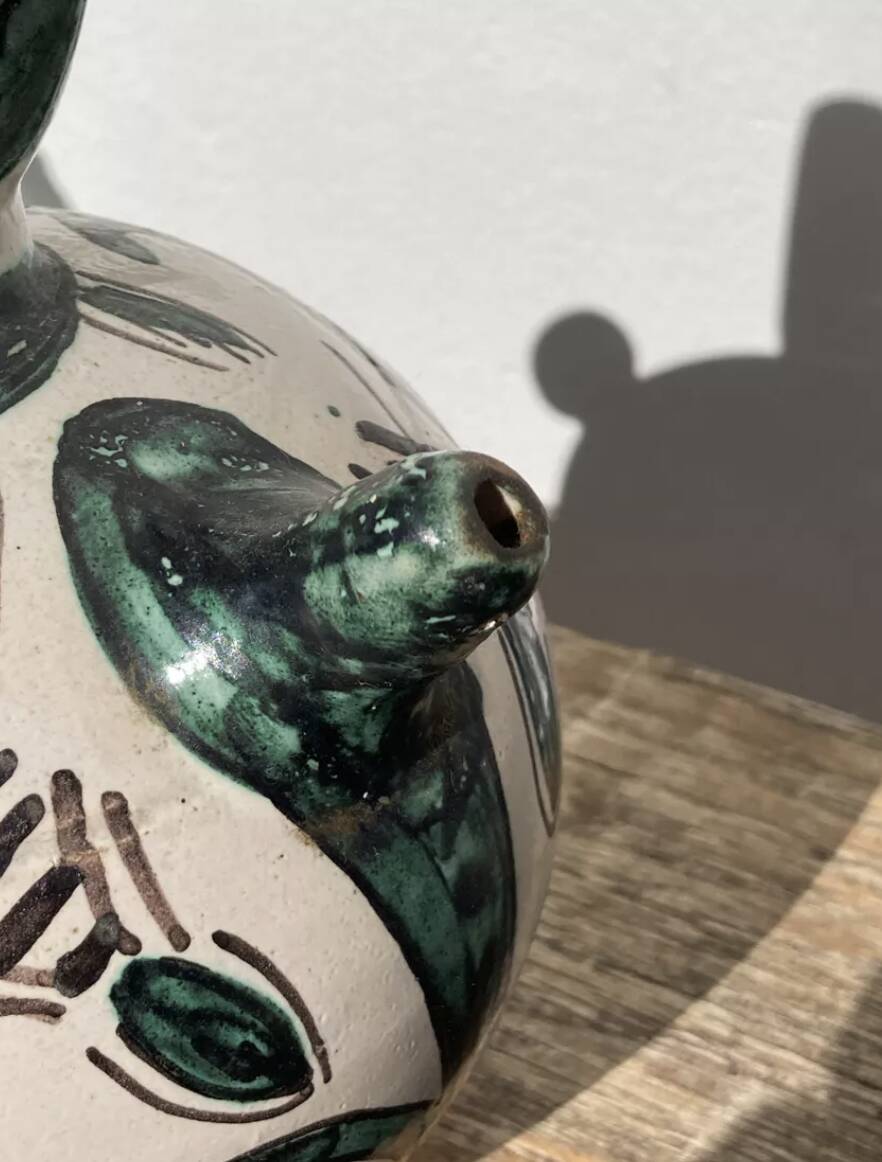 Hand-painted Picasso style ceramic bird jug signed Punter