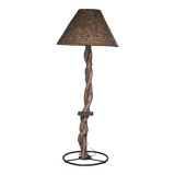 Liane and metal floor lamp with perforated leather shade featuring elephant patterns, lise.