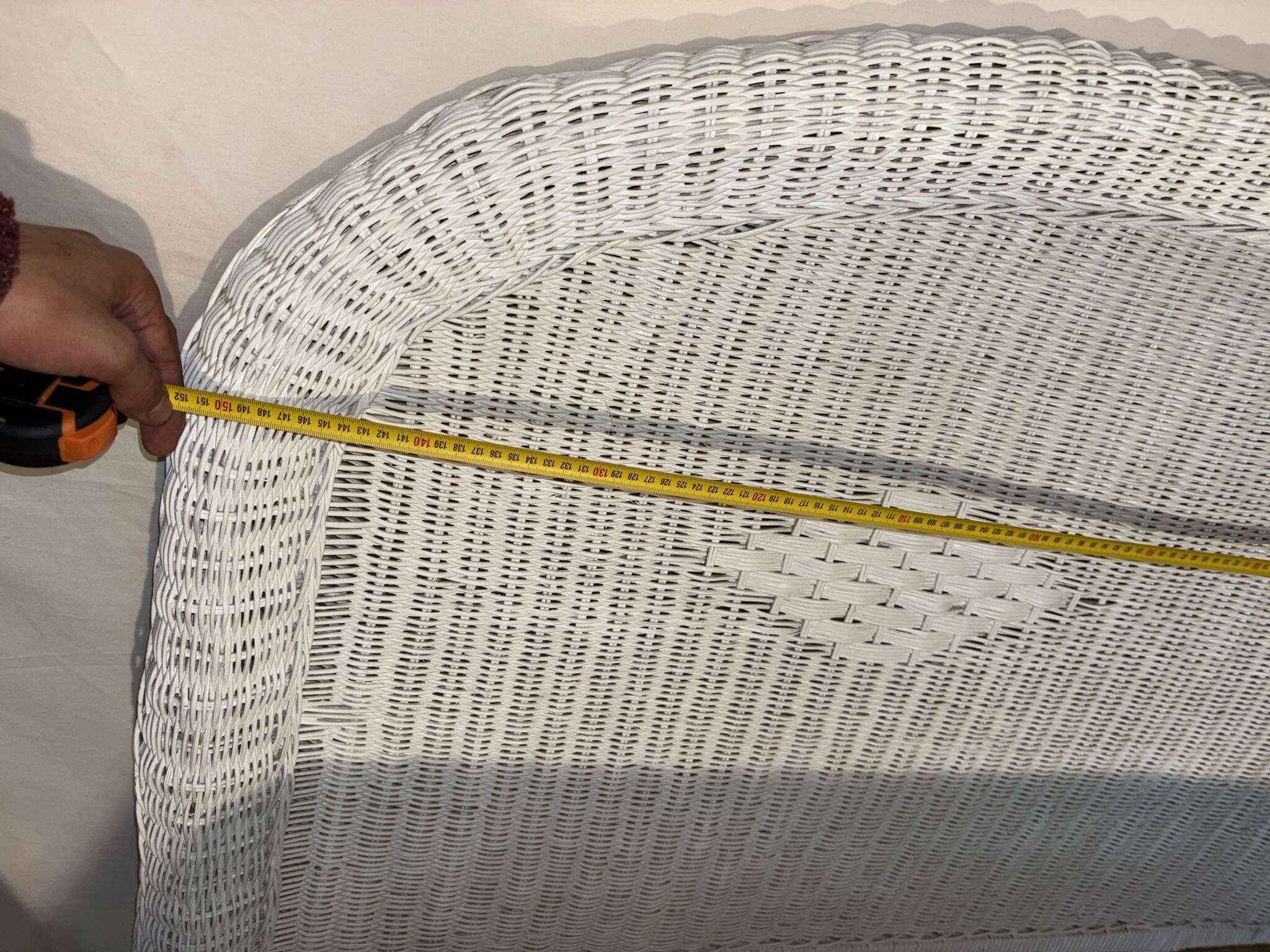 Vintage headboard in woven white rattan