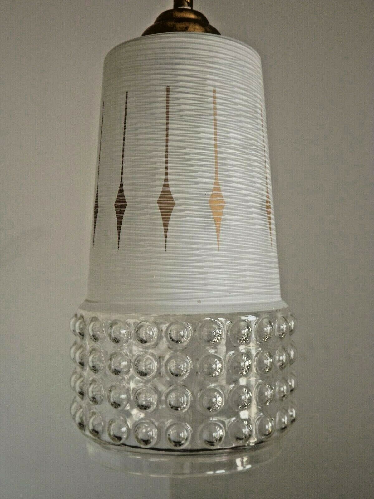 French vintage retro white & clear glass shade & gold metal ceiling light 3599
