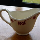Sauciere in faience with red flowers, KG Luneville, France, Art Deco