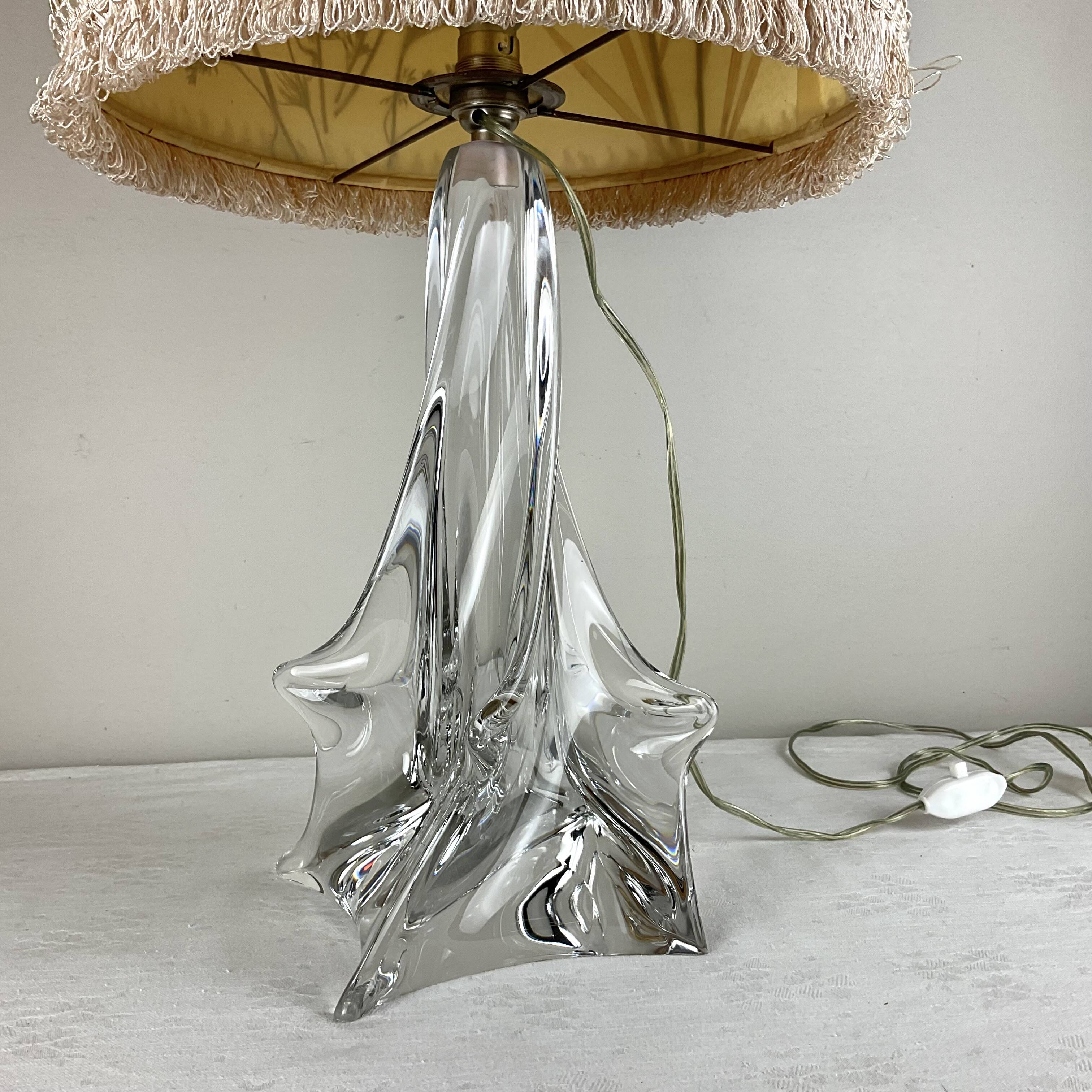 Solid glass lamp and dried flower lampshade from the 60s/70s