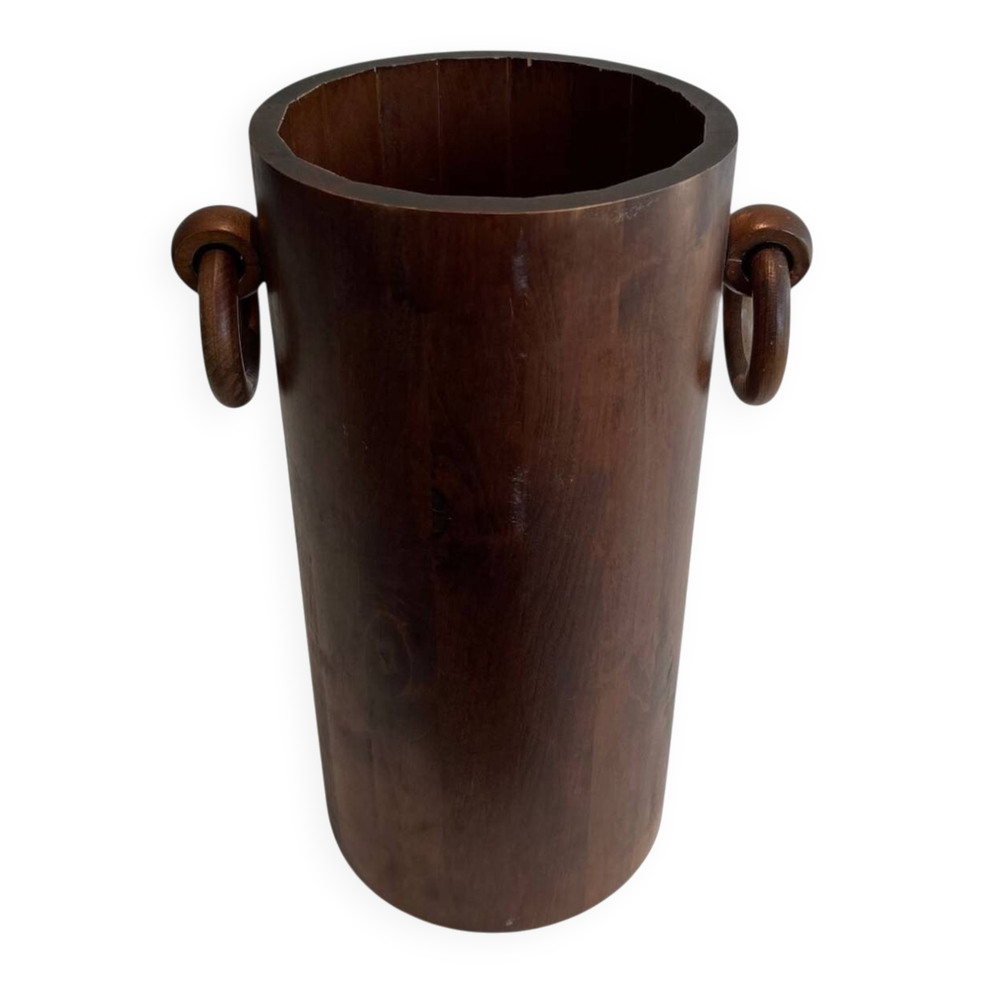 Brutalist Umbrella Stand in Solid Wood, France, circa 1950