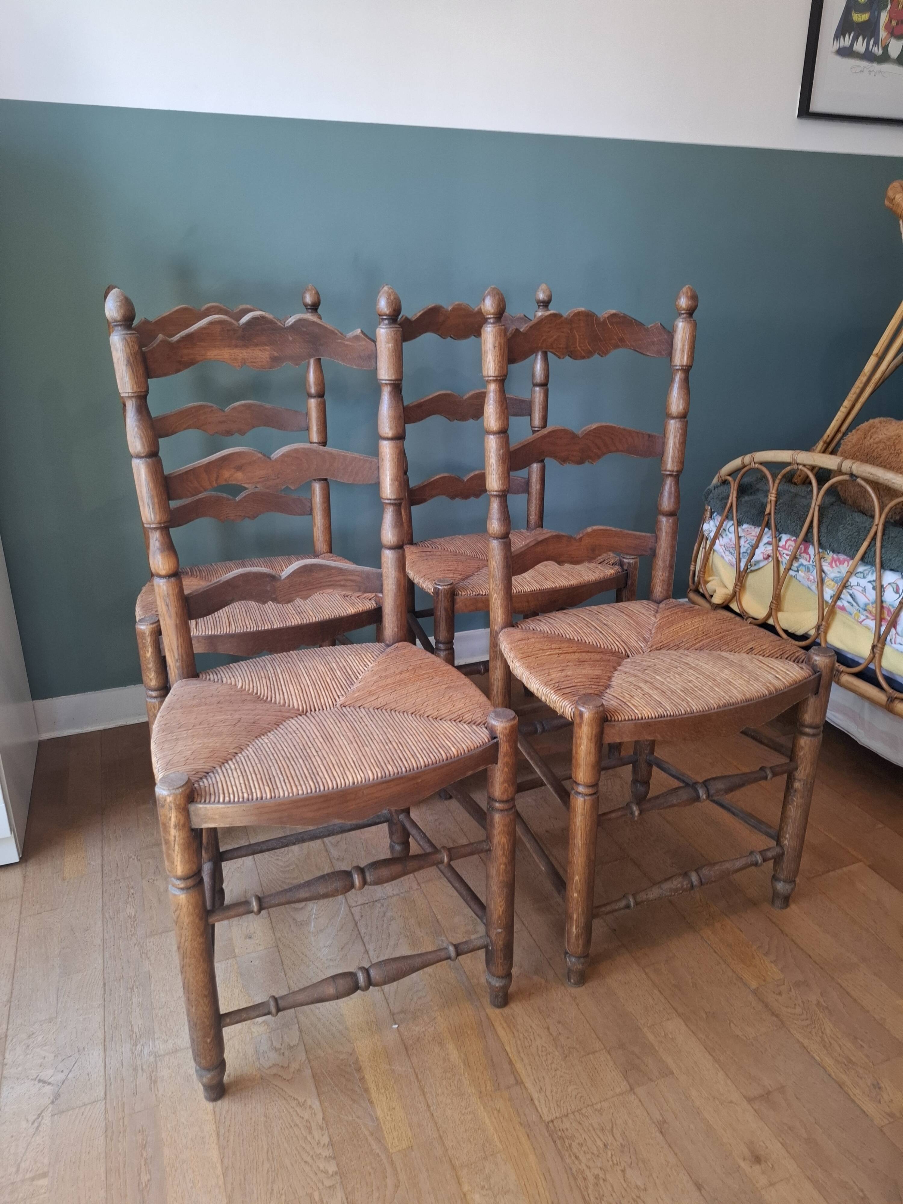 4 rustic straw chairs