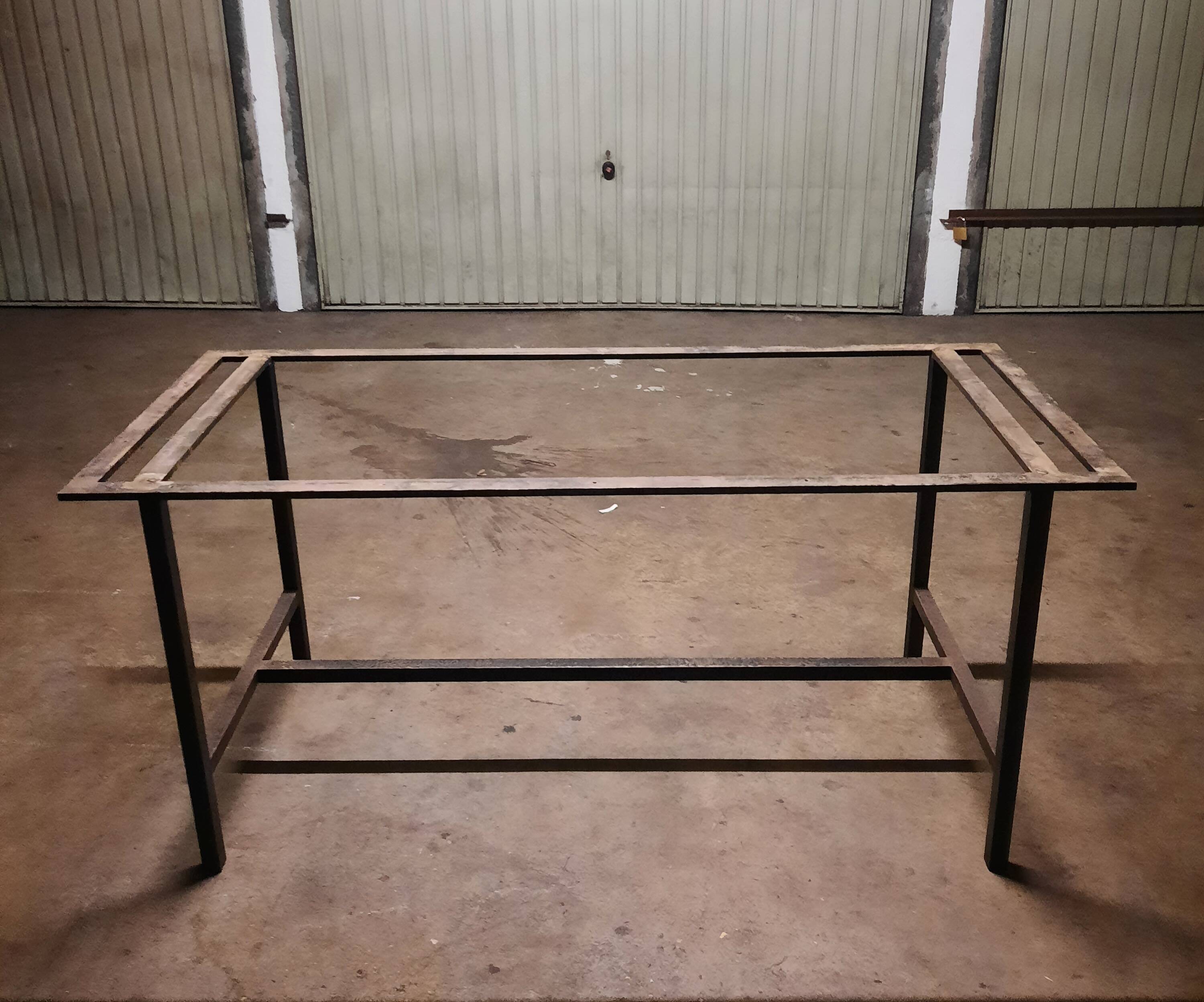 Rectangular steel and wood table