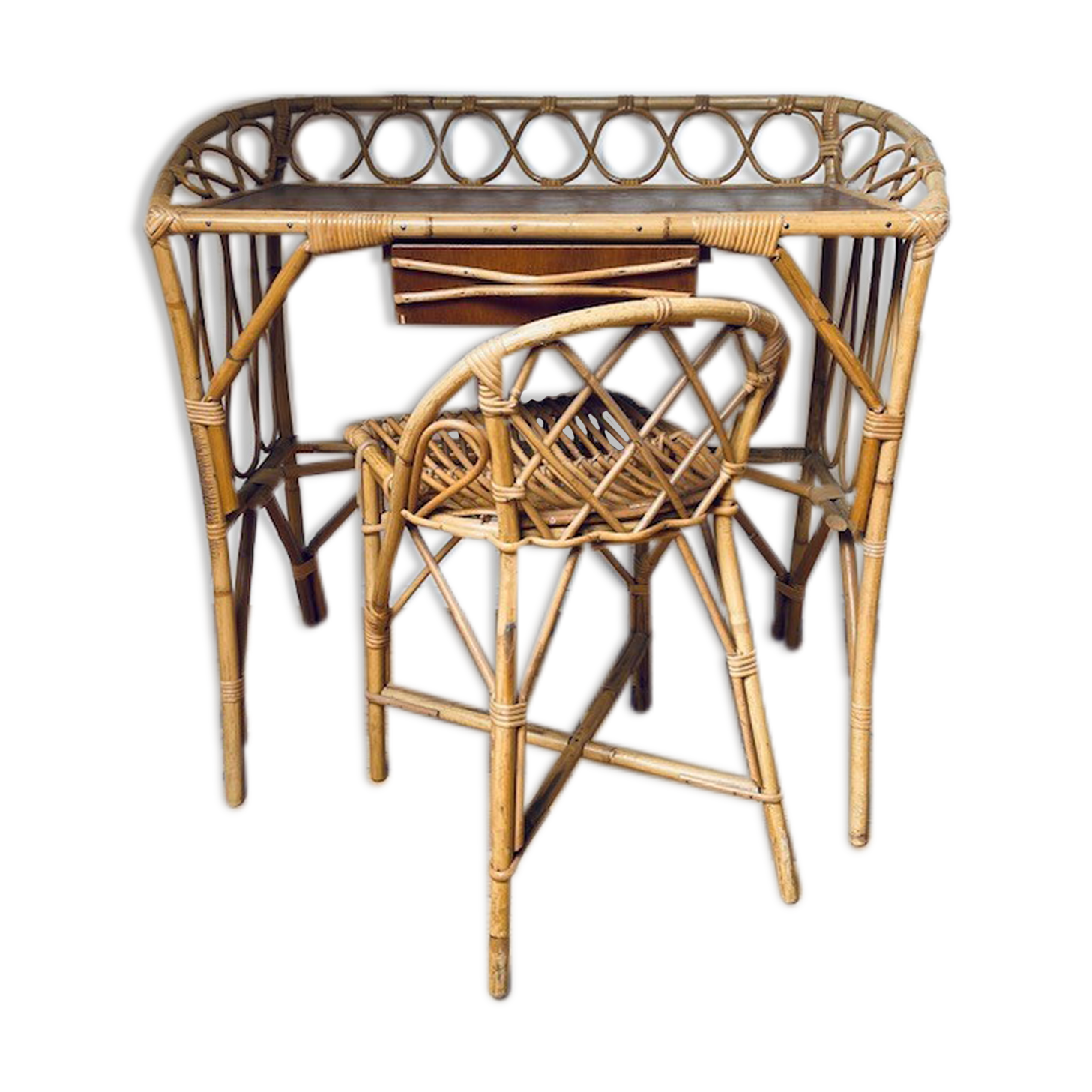 Bureau et chaise en rotin pour enfant