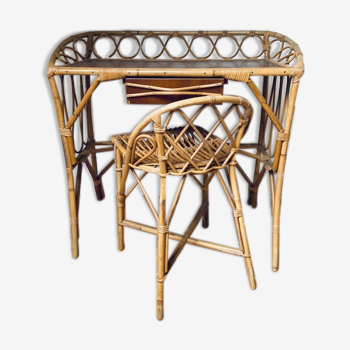 Rattan desk and chair for children