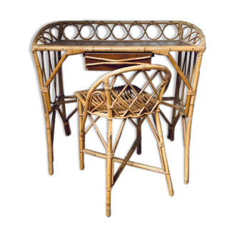 Rattan desk and chair for children