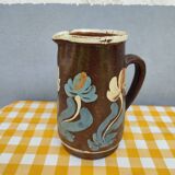 Pitcher in earthenware floral decoration XXth