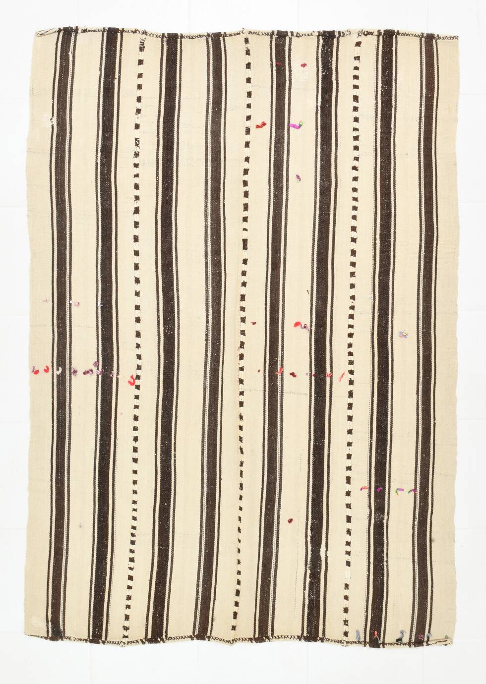 5x7 Cream & Brown Kilim Rug, 157x225Cm