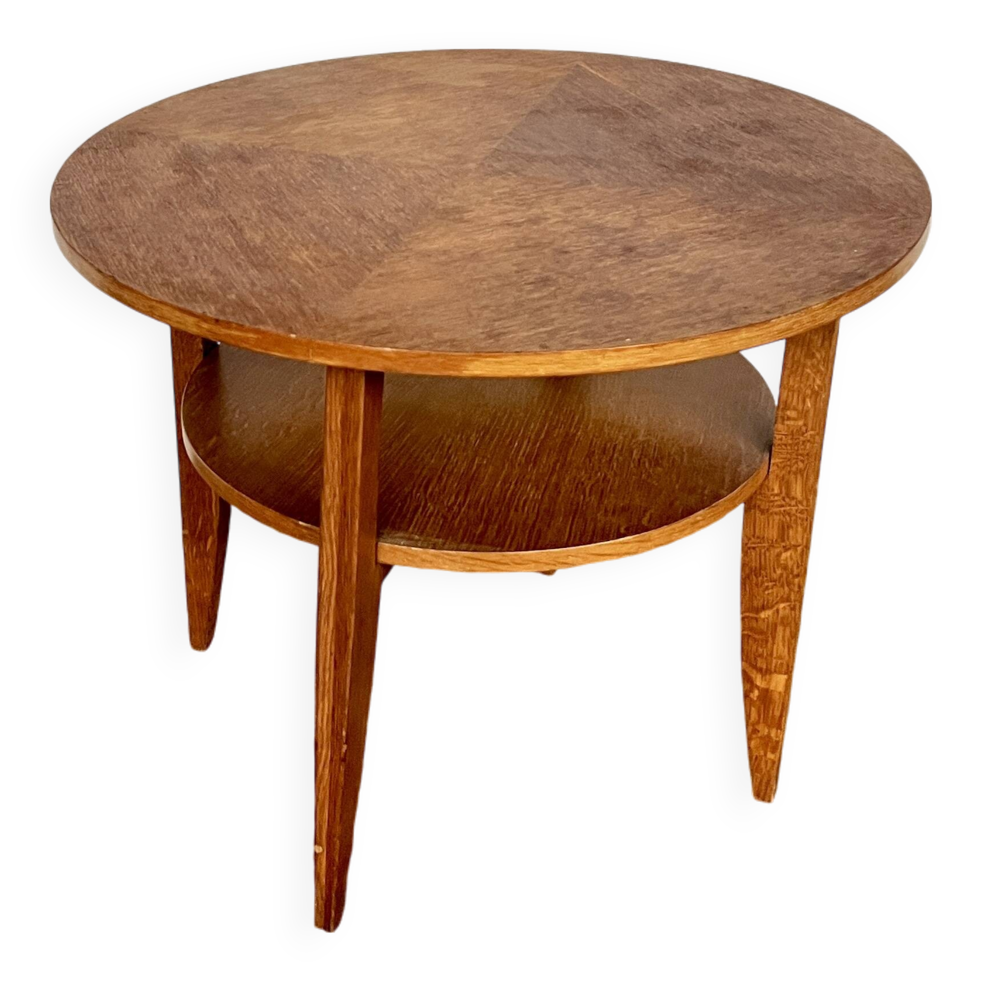 vintage round coffee table in light oak