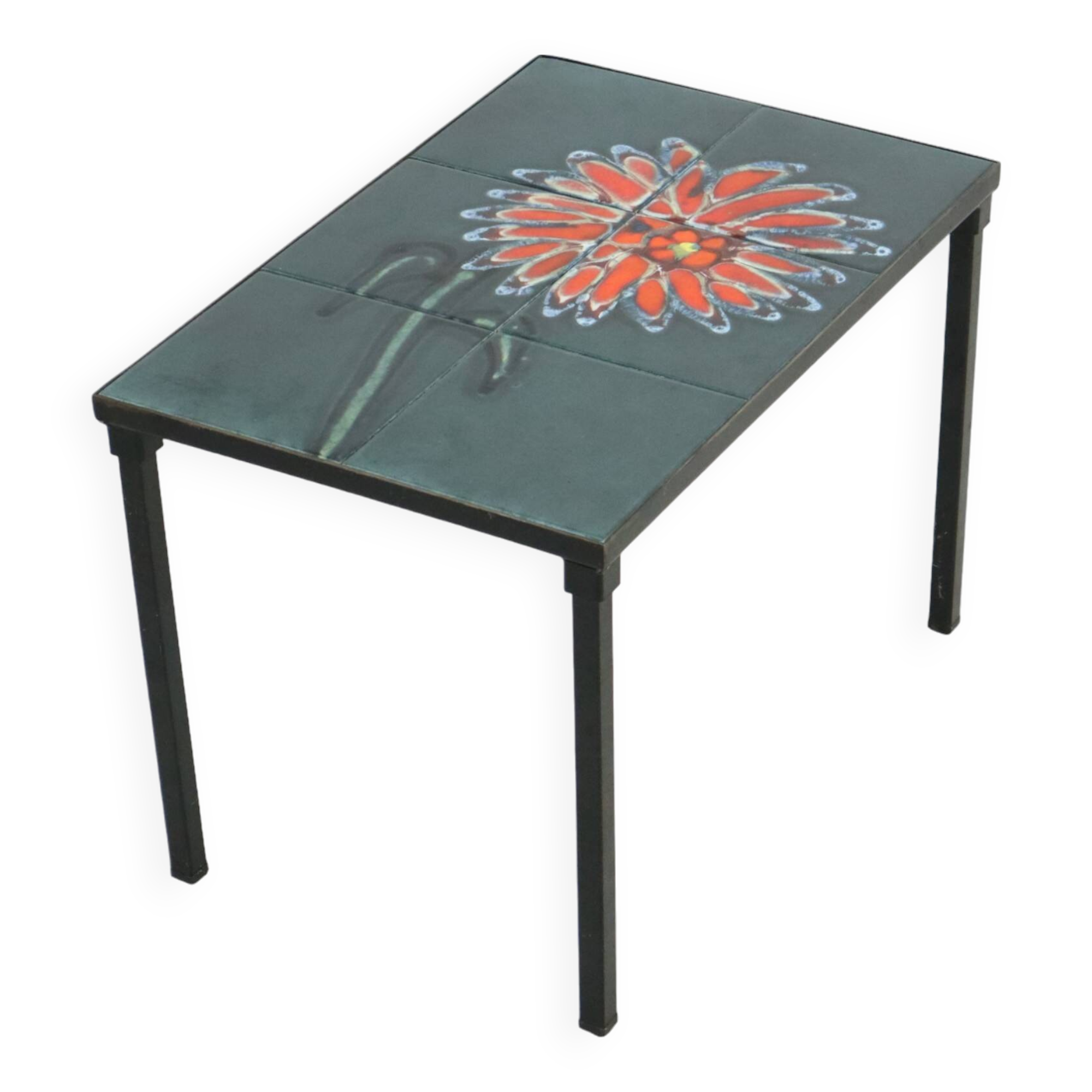 Small Ceramic Tile Table Adri Design Orange Abstract Flower 47cm