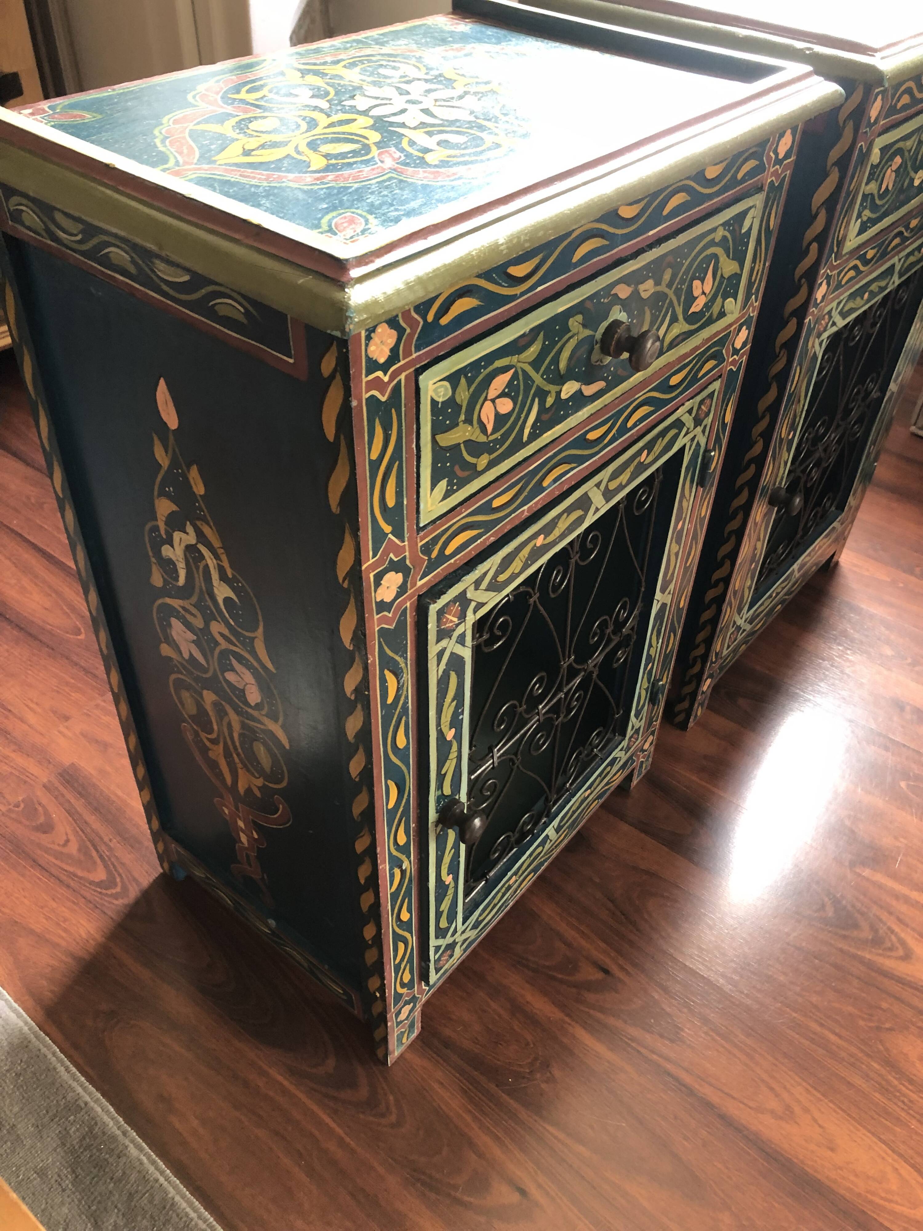 Set of 2 vintage Moroccan handcrafted bedside tables.