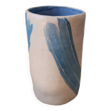 Handcrafted ceramic cup blue color lines