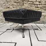 Black leather ottoman 1970 vintage