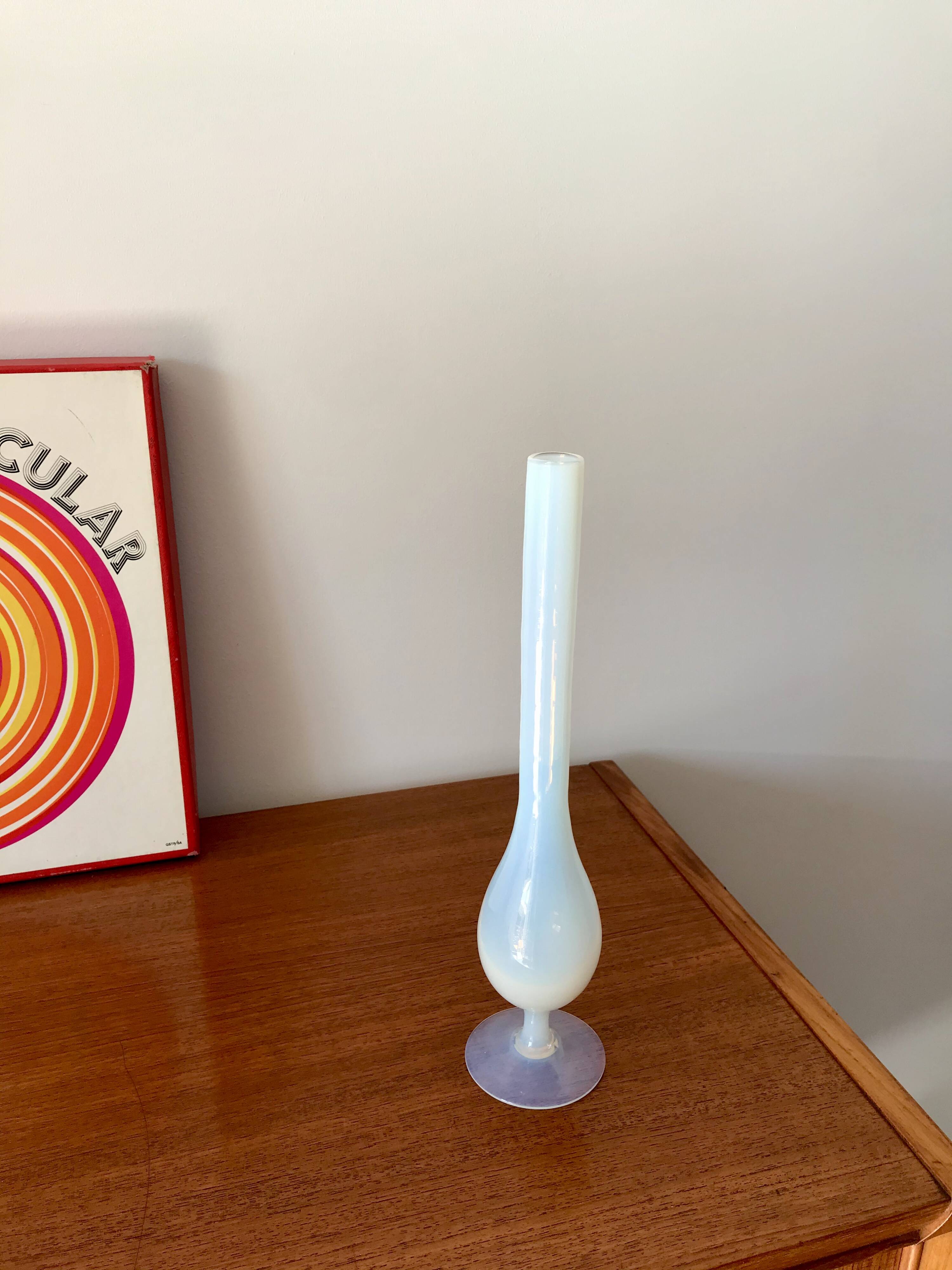 Slender white opaline vase from the 50s and 60s