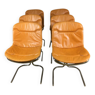 Set of 6 vintage chrome steel chairs attributed to Gastone Rinaldi 1970
