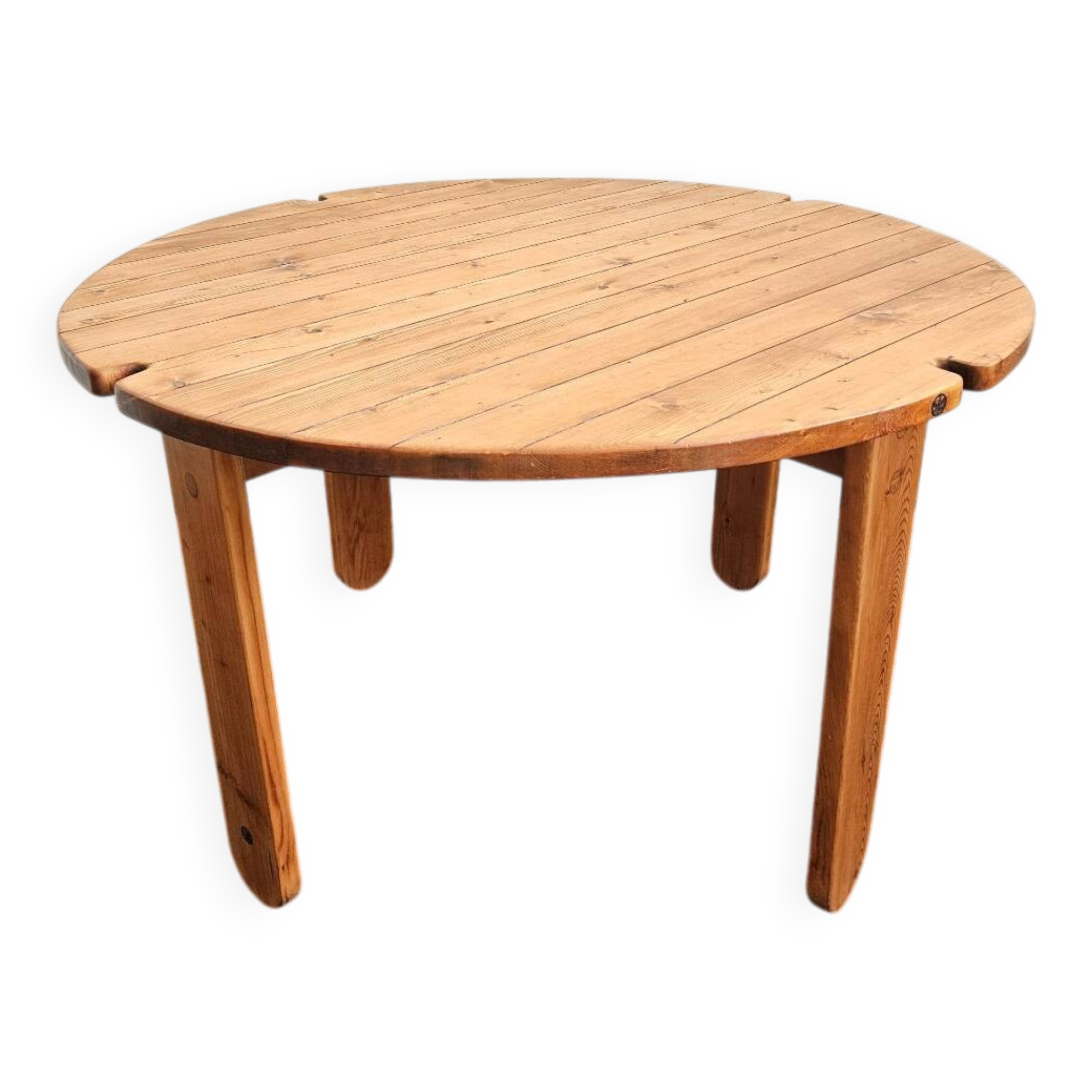 1970s solid larch dining table for four people by Mária Szedleczky - Signed
