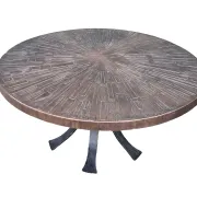 Brutalist wrought iron round coffee table with bronze-coloured top – 1970s