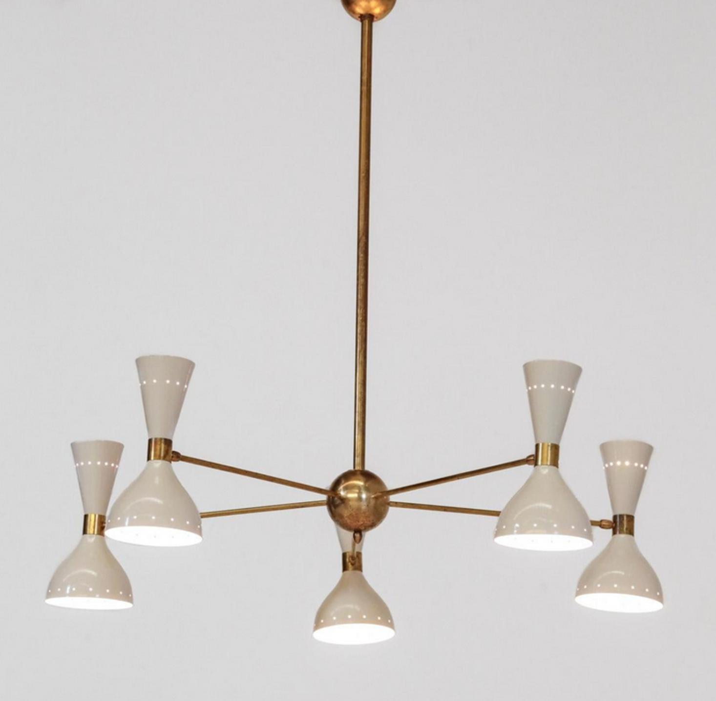 Italian brass chandelier 5 arms white