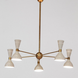 Italian brass chandelier 5 arms white