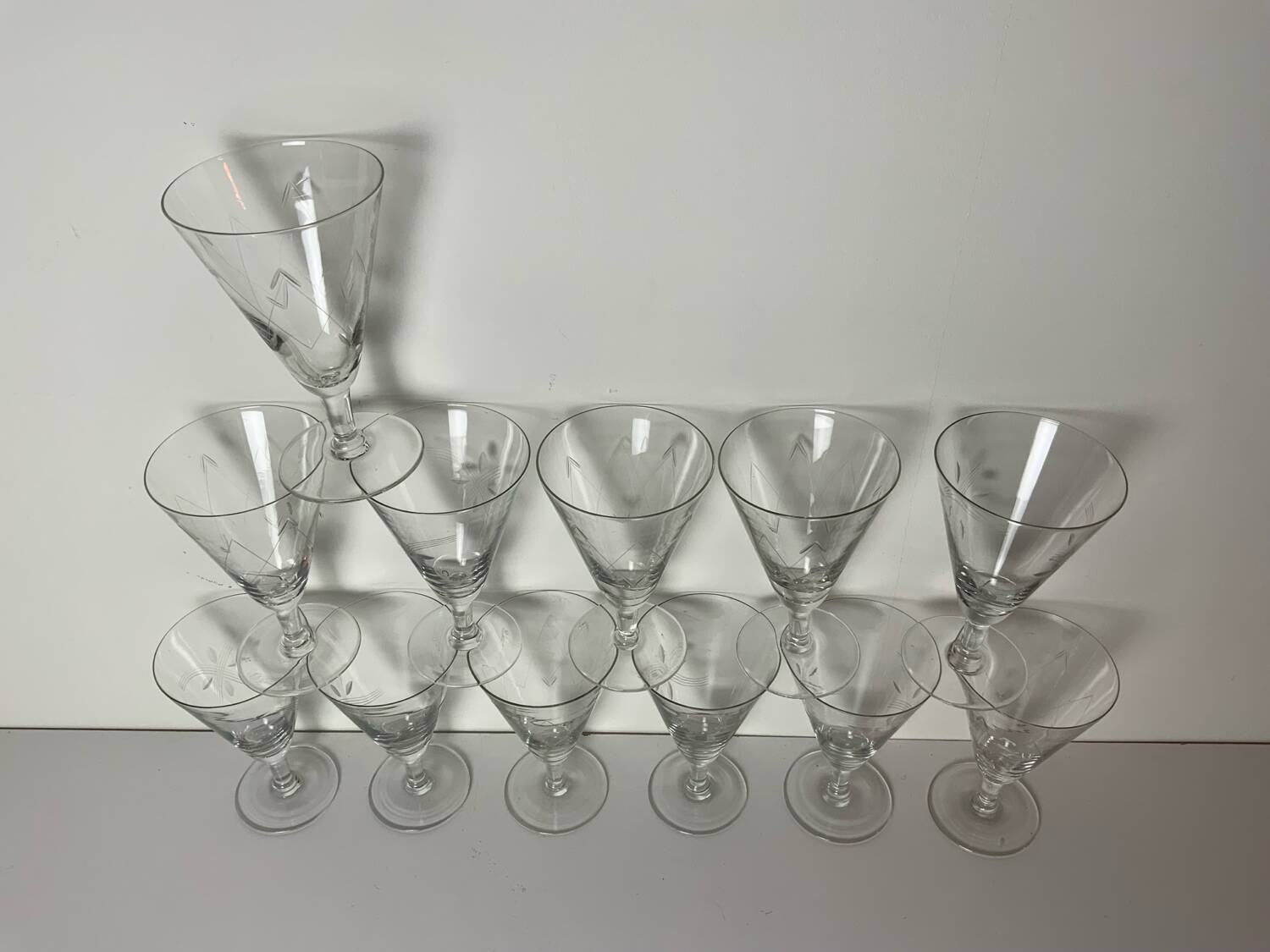 12 antique stemmed glasses