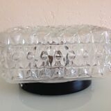 Square ceiling lamp structured glass / vintage 60s-70s