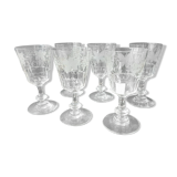 6 verres à vin en cristal de Saint Louis gravés feuilles de vigne