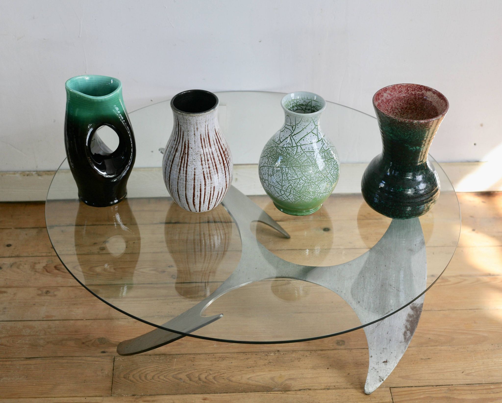 Set of 4 Accolay vases, signed ceramics, France, 1960s