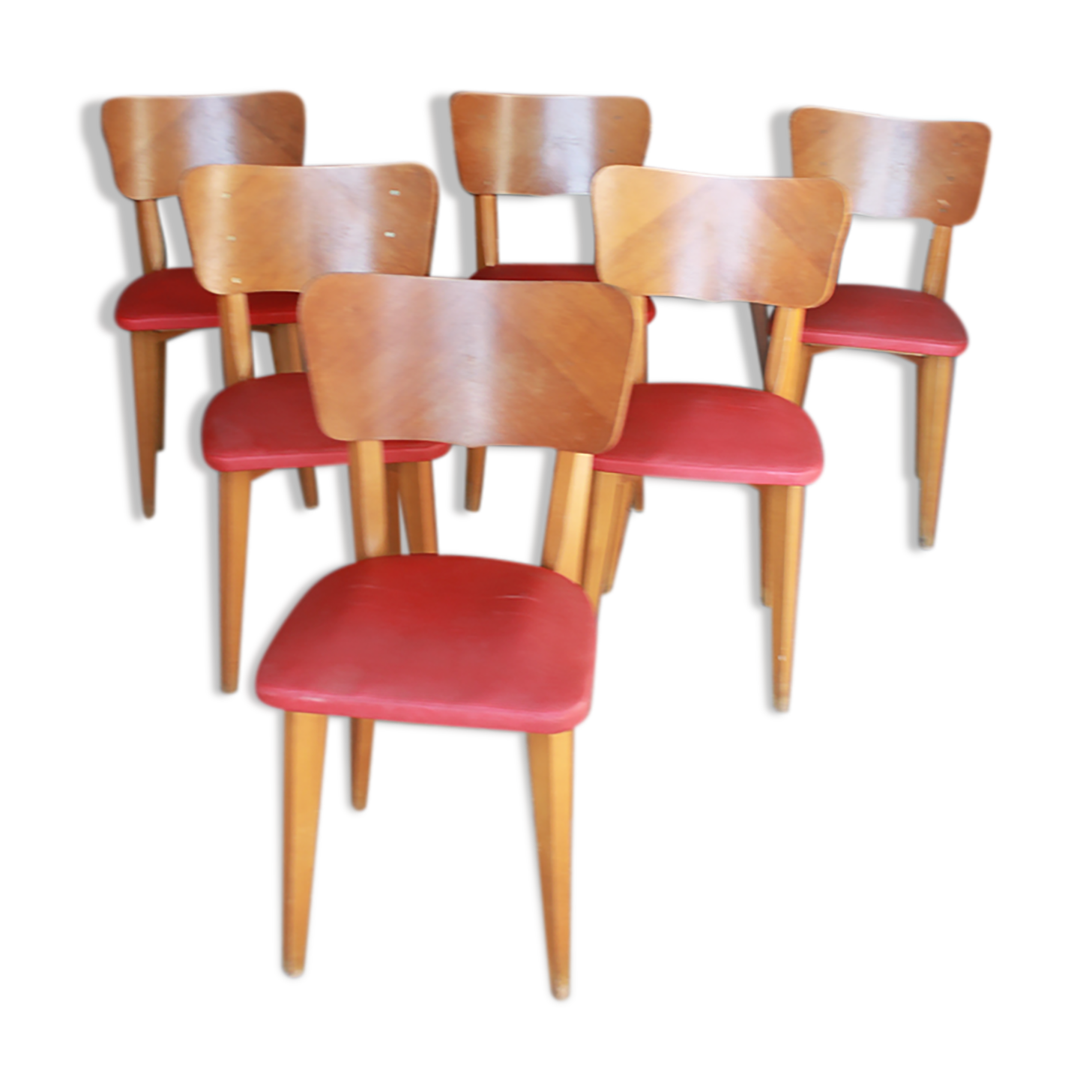 Lot of 6 ELF chairs in wood and vinyl