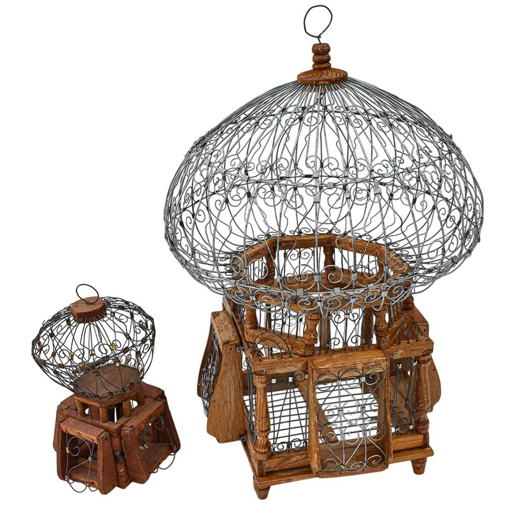 Antique Vintage Round Iron and Wood Decorative Bird Cages