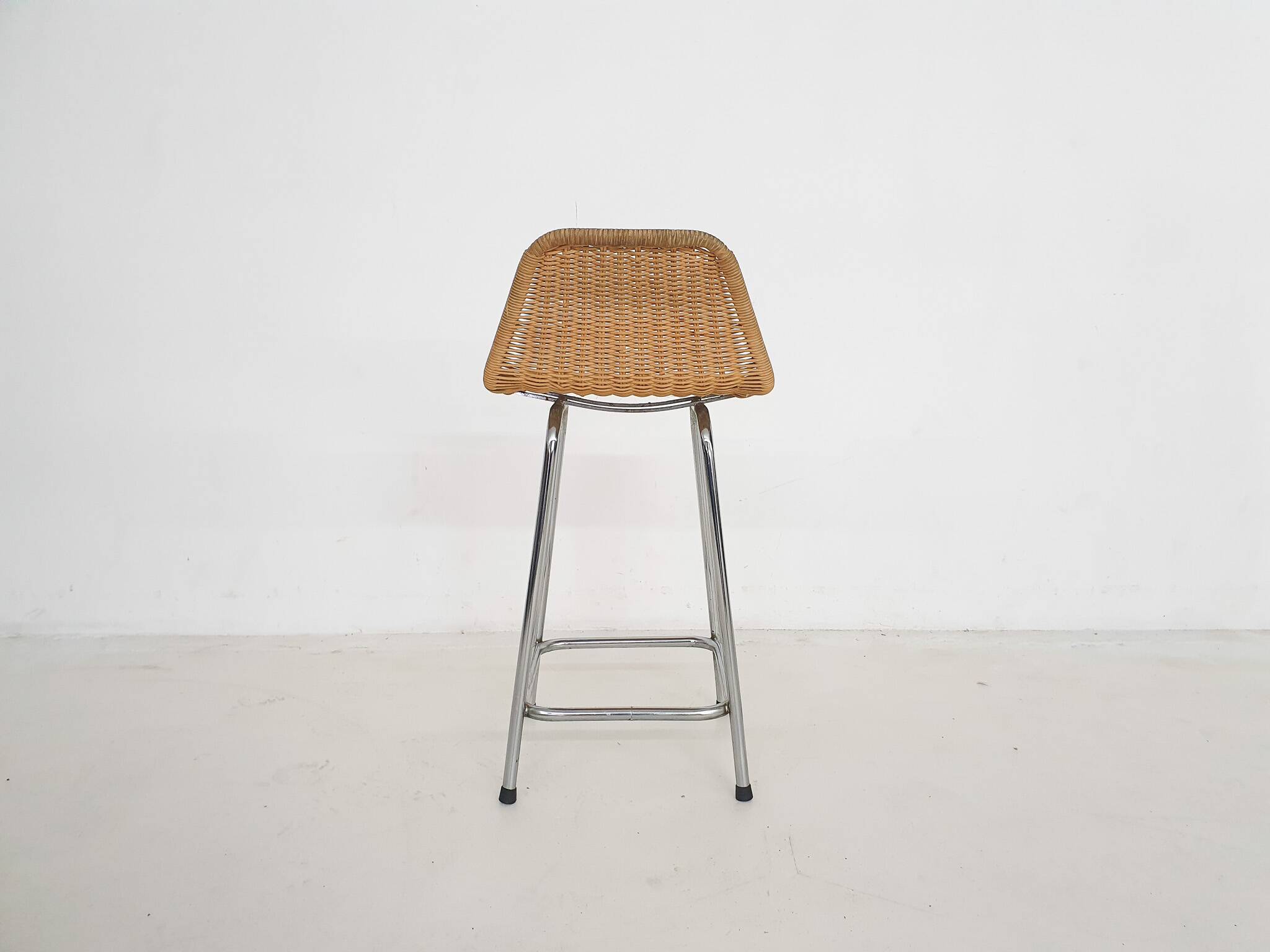 Rohe Noordwolde rattan and metal bar stool, The Netherlands 1950's