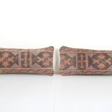 Organic wool muted brown carpet rug pillow, set of two faded ethnic turkish yastik pillow