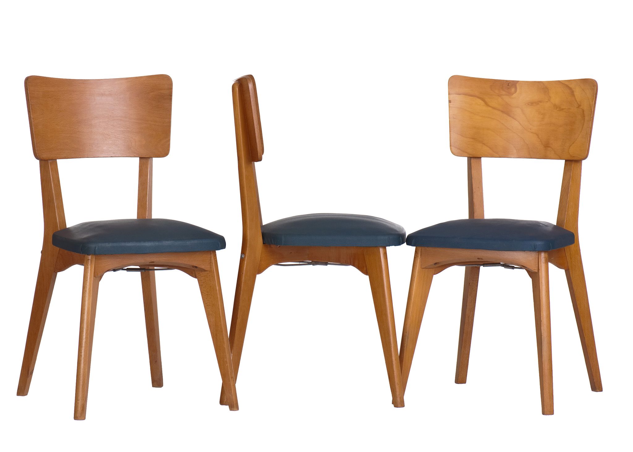 3 vintage chairs 1960 Monobloc compass feet and duck blue ska
