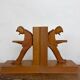 Vintage Mid-Century Cubist German Carved Wood Bookends – Art Deco Style