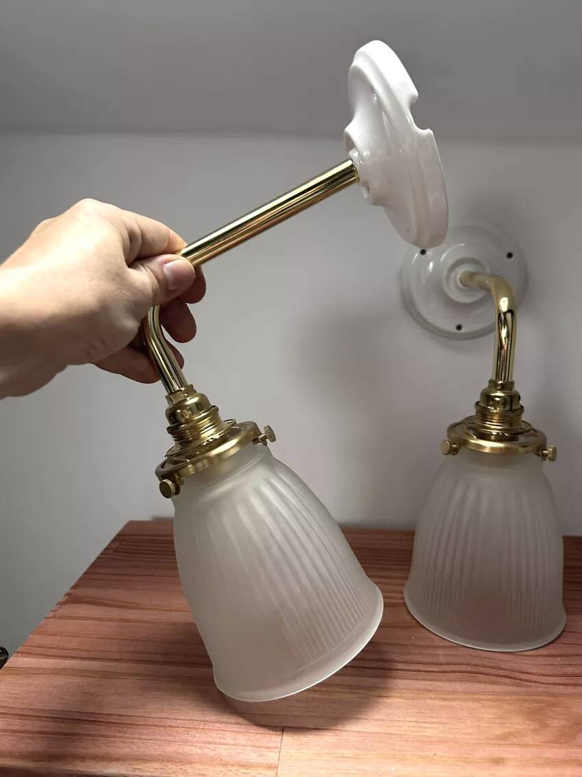 Pair of ribbed glass tulip wall sconces