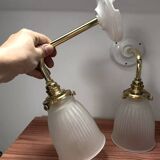 Pair of ribbed glass tulip wall sconces