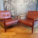 Pair of Scandinavian teak and leather armchairs