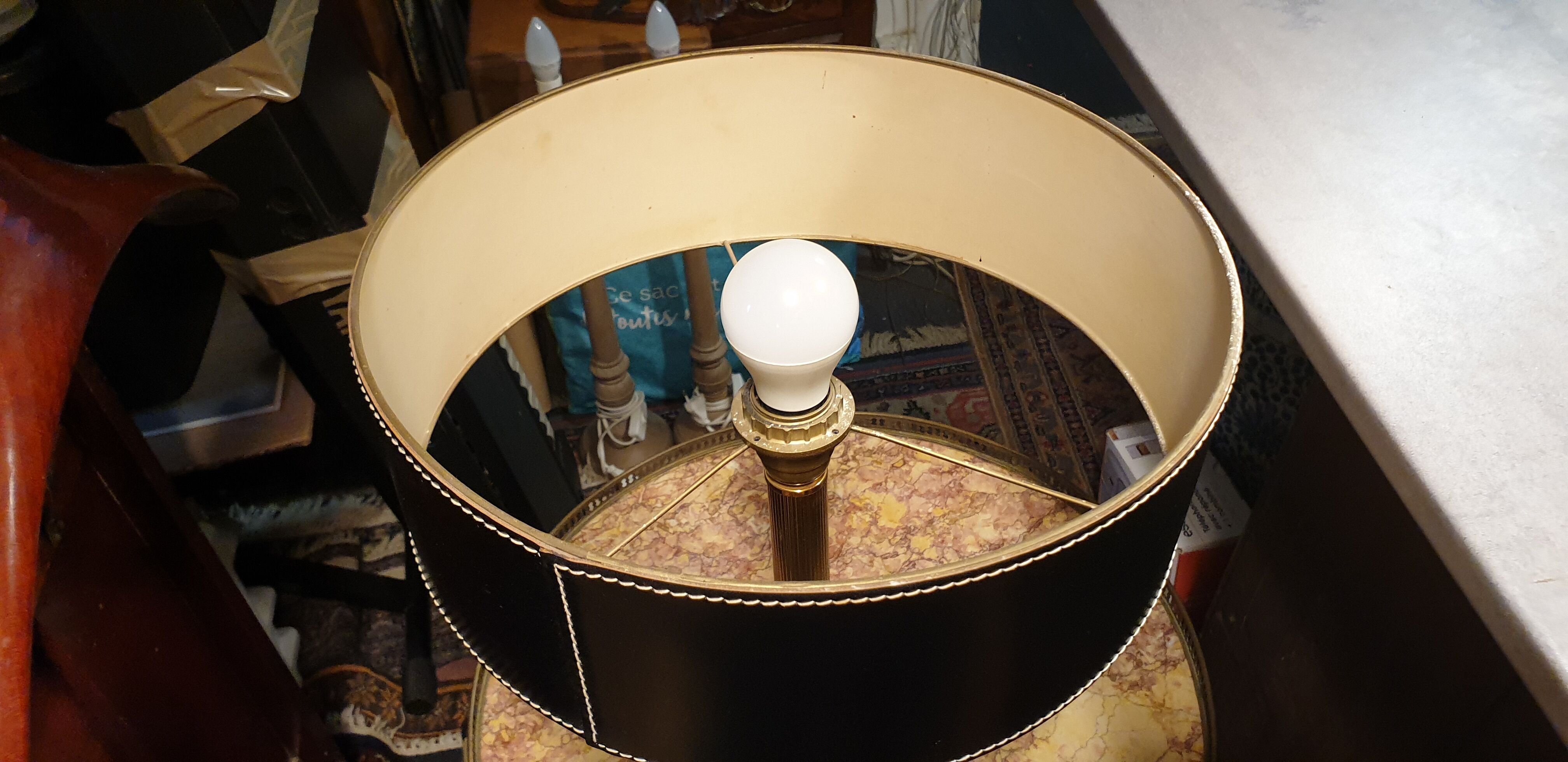 Leather and brass table lamp