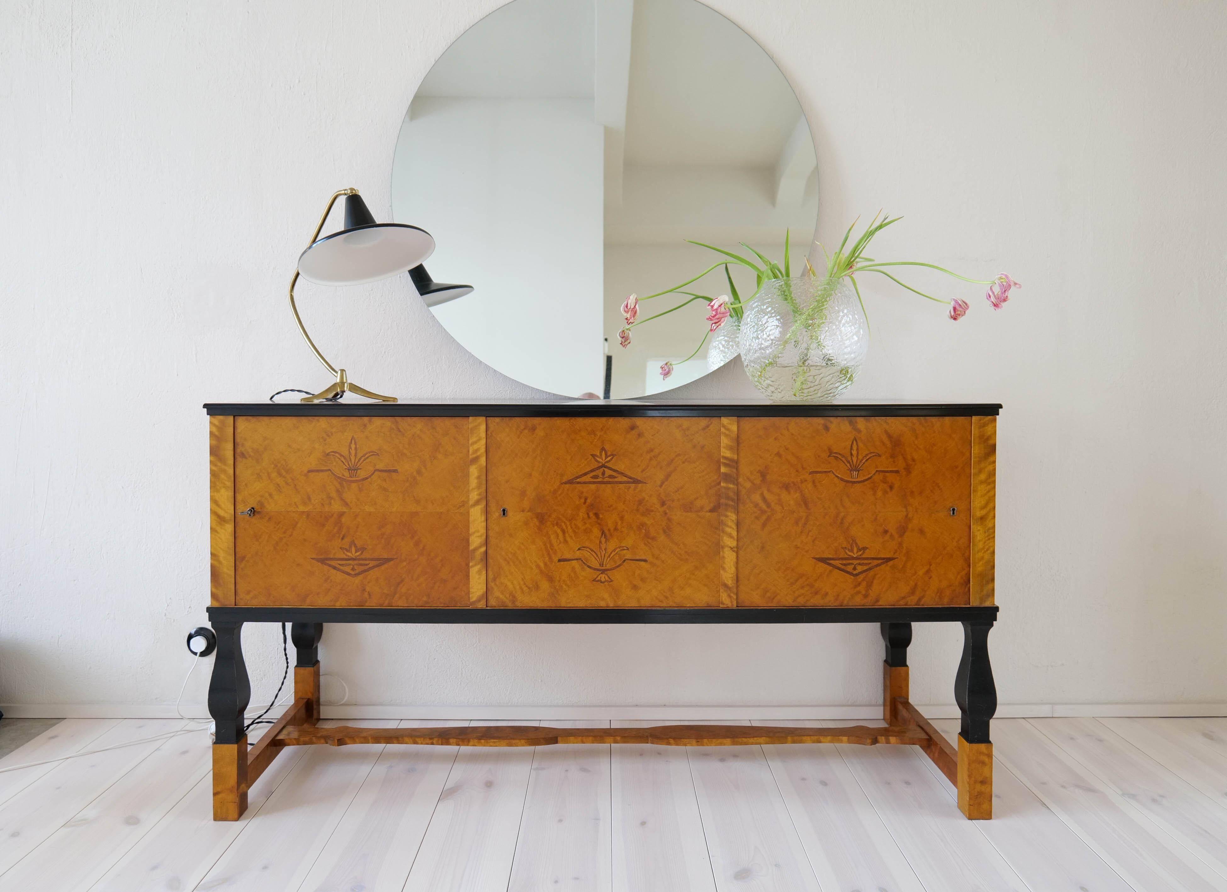 Brass table lamp on a tripod in modern Swedish style, Sweden, 1950.
